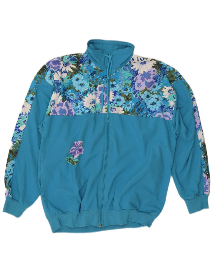 VINTAGE Damen-Trainingsanzug, UK 14/16, großes blaues Blumenmuster, Polyester
