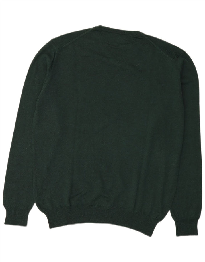 Męski sweter z dekoltem w kształcie litery V, XL, zielona wełna