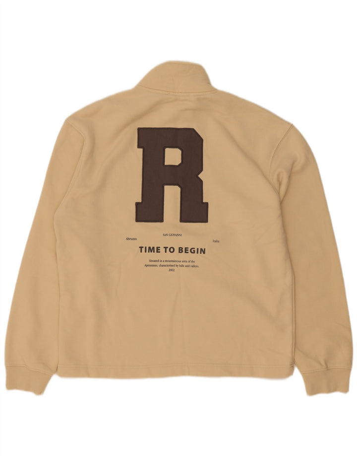 Zara Mens Graphic Zip Neck Sweatshirt Jumper Medium Beige Cotton