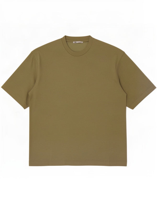 Zara Hombre Camiseta Top Small Caqui Algodón