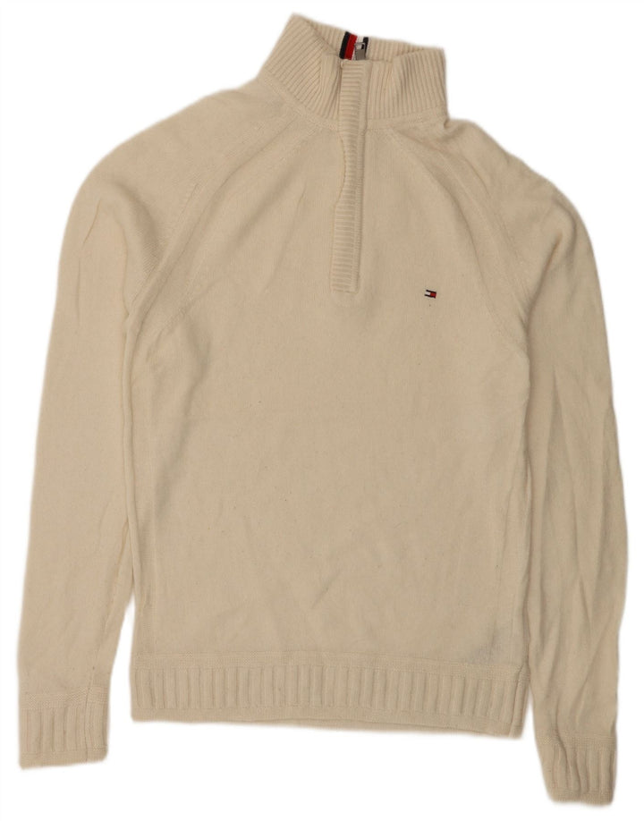Tommy Hilfiger Mens Zip Neck Jumper Sweater Large Off White Wool