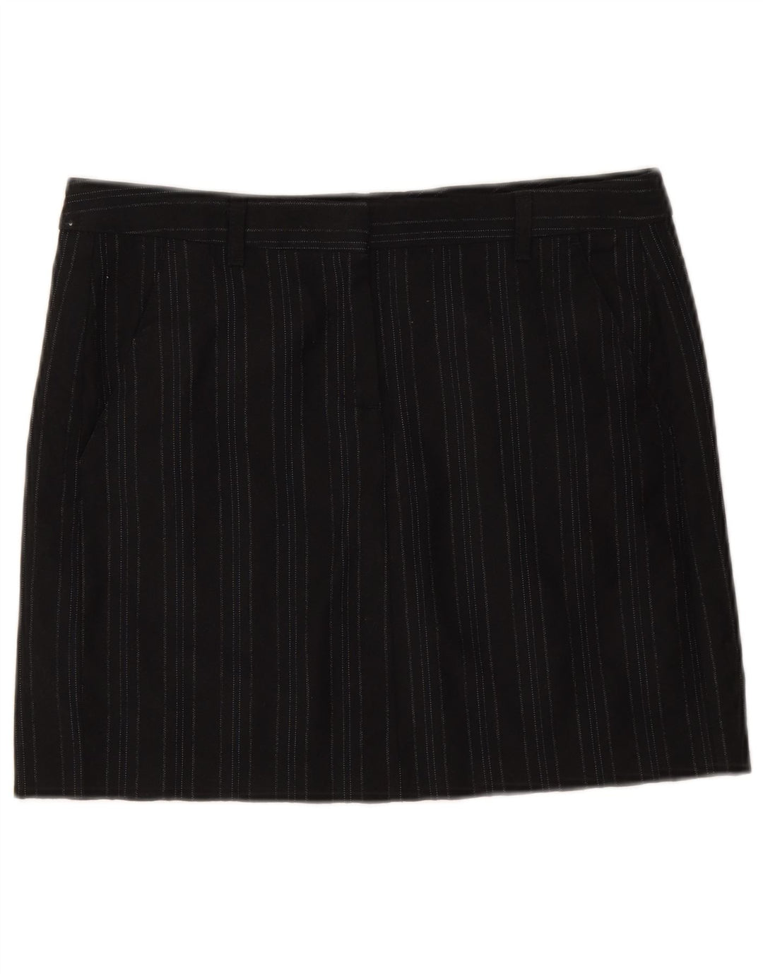 Benetton Womens Mini Skirt IT 42 Medium W32 Black Striped Virgin Wool