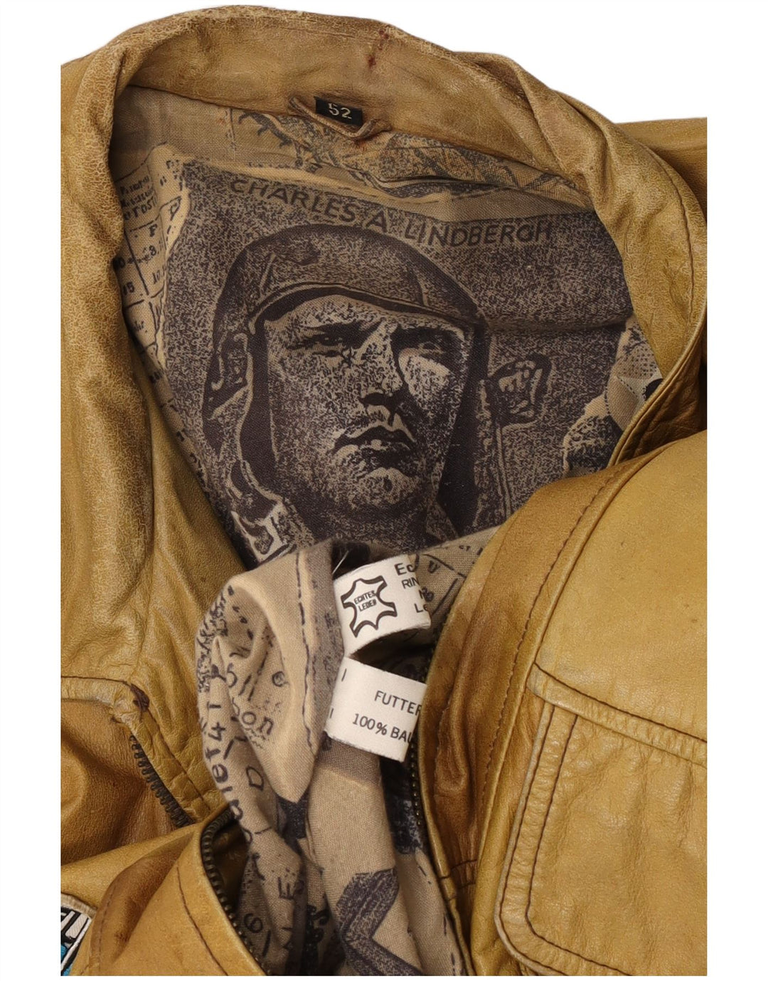 Giacca da aviatore di volo da uomo Charles A Lindbergh EU 52 XL Beige
