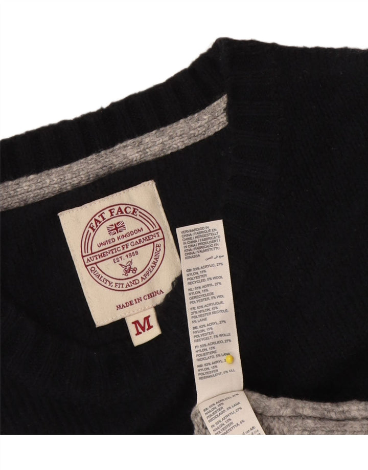 Fat Face Mens Crew Neck Jumper Sweater Medium Black Colourblock Acrylic