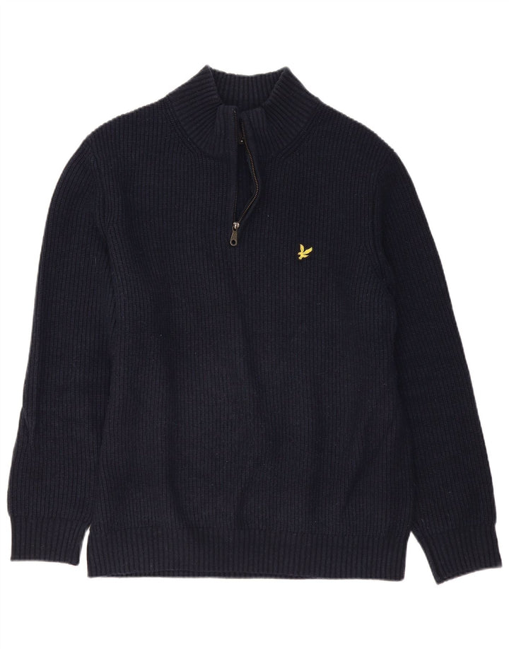 Lyle & Scott Maglione da uomo con zip e collo grande in lana blu navy