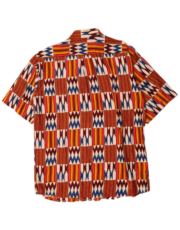 Vintage Kortærmet Herreskjorte Stor Flerfarvet Geometrisk