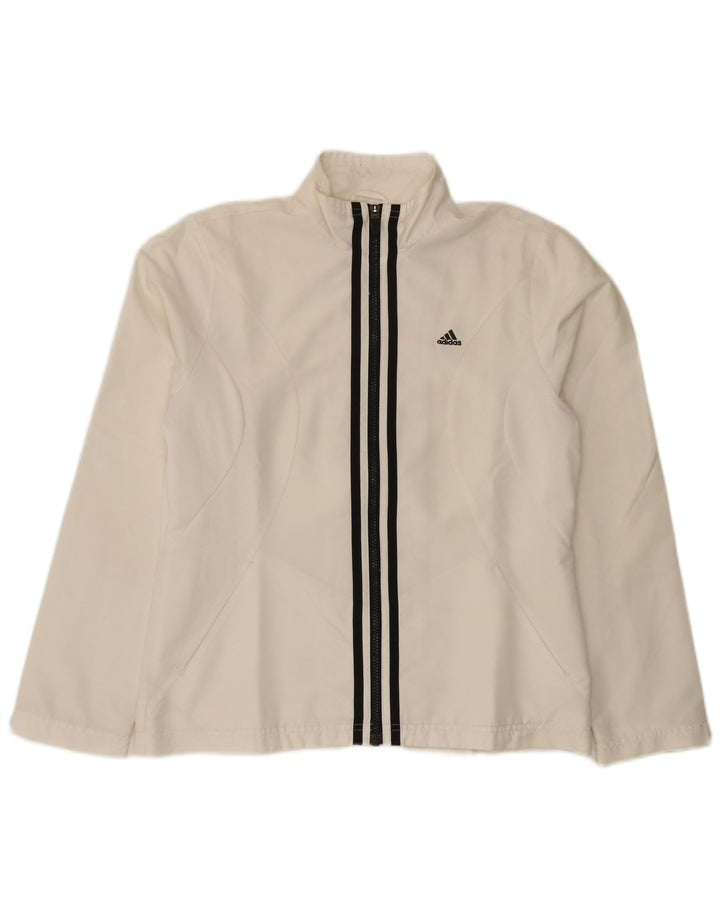 Adidas Damen Trainingsanzug Top Jacke UK 14 Mittelweißes Polyester