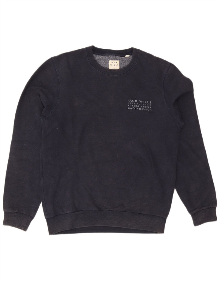 Jack Wills Mens Graphic Sweatshirt Jumper Medium Navy Blue Cotton