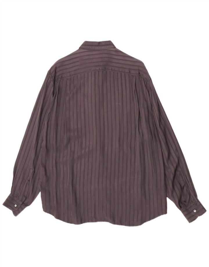 Vintage Mens Shirt Medium Grey Striped Cupro Classic