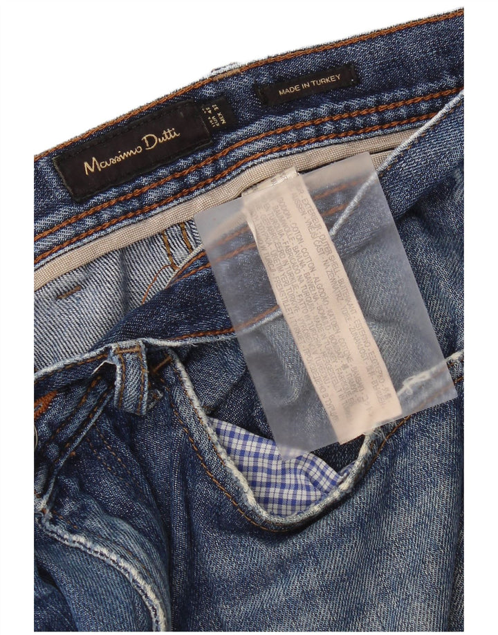 Massimo Dutti Mens Distressed Straight Jeans EU 42 Large W32 L29 Blue