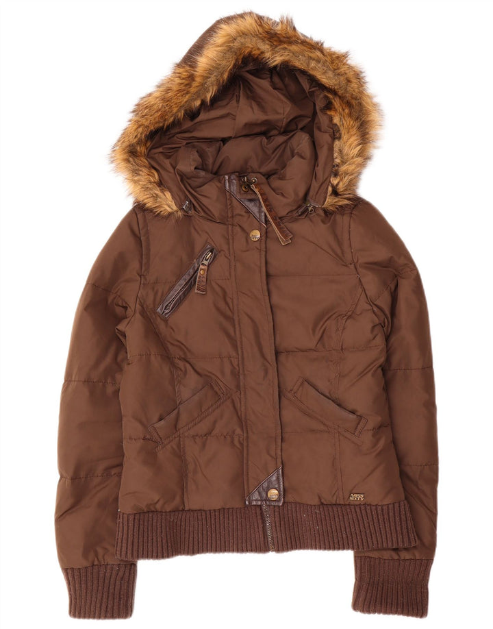 Miss Sixty Womens Hooded Padded Jacket UK 10 Small Brown Polyamide