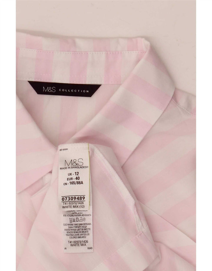 Marks & Spencer Womens Short Sleeve Shirt UK 12 Medium White Striped