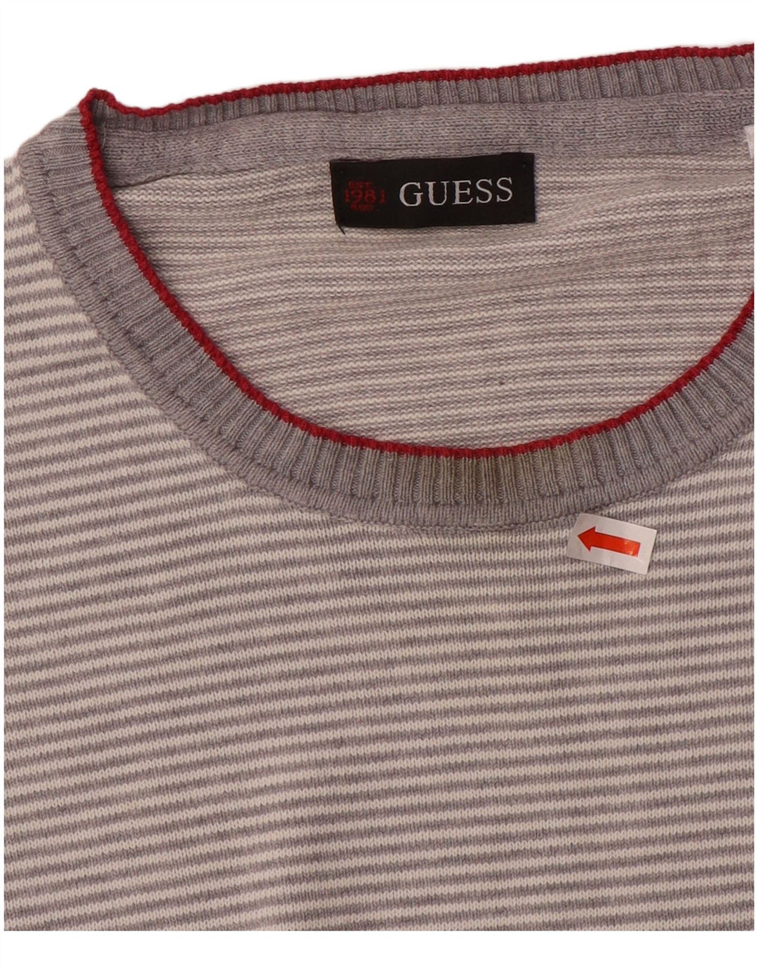 Guess Mens Crew Neck Jumper Sweater Large Grey Striped Cotton