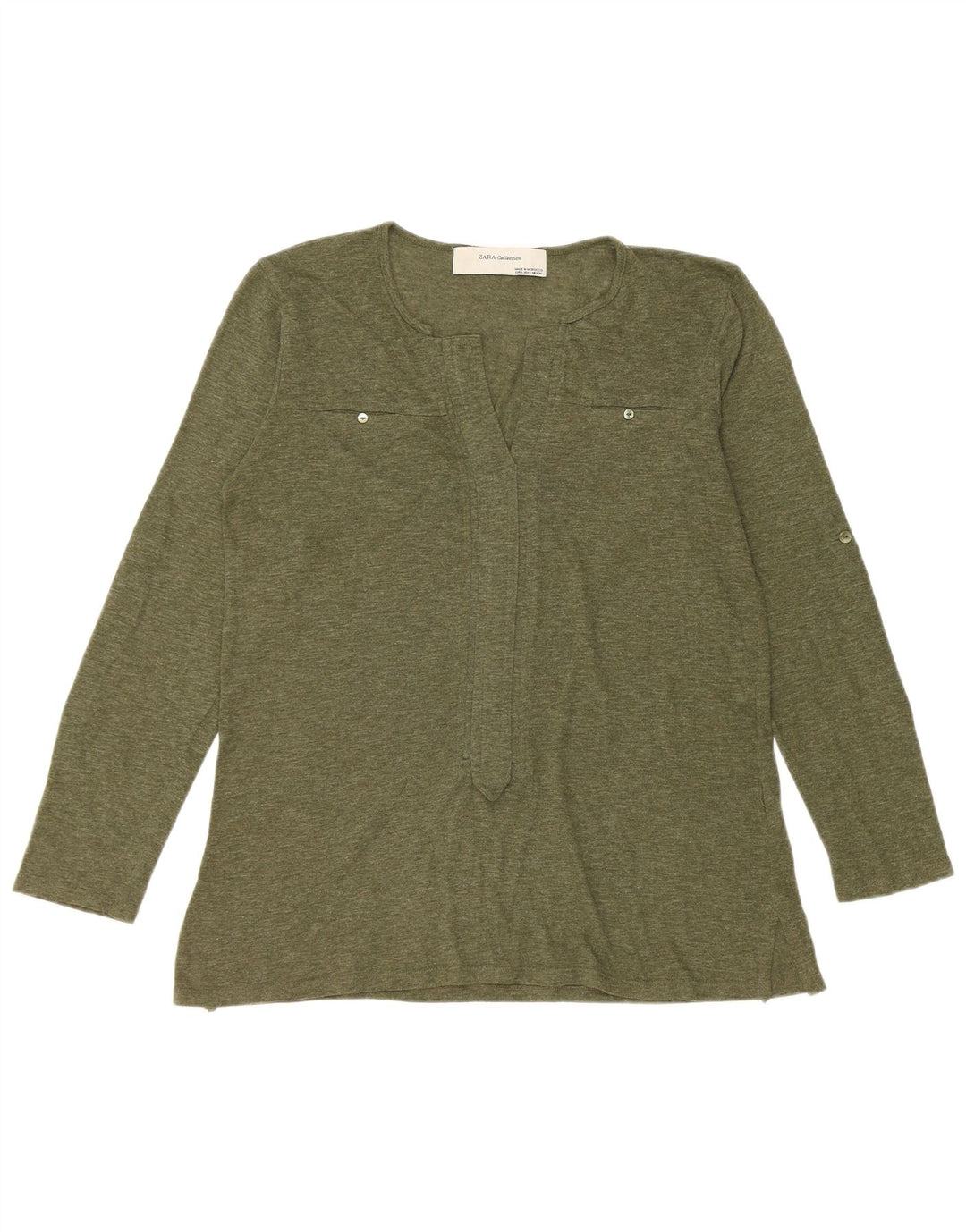 Zara Dame Top Langærmet UK 16 Stor Grøn Flecked