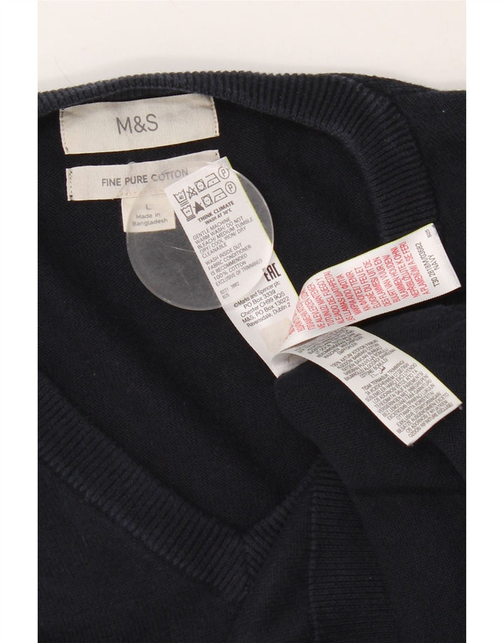 Marks & Spencer Mens V-Neck Jumper Sweater Large Navy Blue Cotton