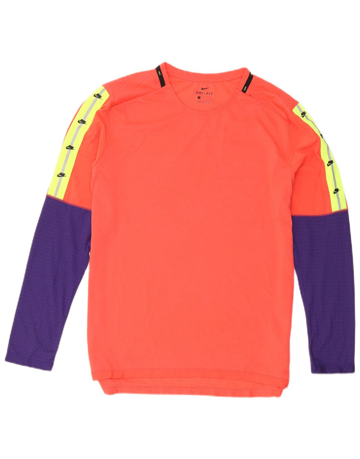 Nike Mens Dri Fit Graphic Top Long Sleeve Large Orange Colourblock