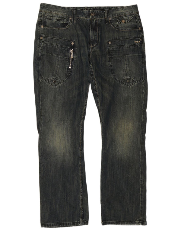 Calça jeans reta cargo masculina vintage W36 L32 algodão azul marinho
