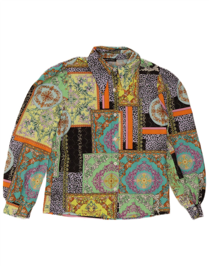 Vintage Womens Shirt Blouse UK 14 Medium Multicoloured Patchwork Cotton