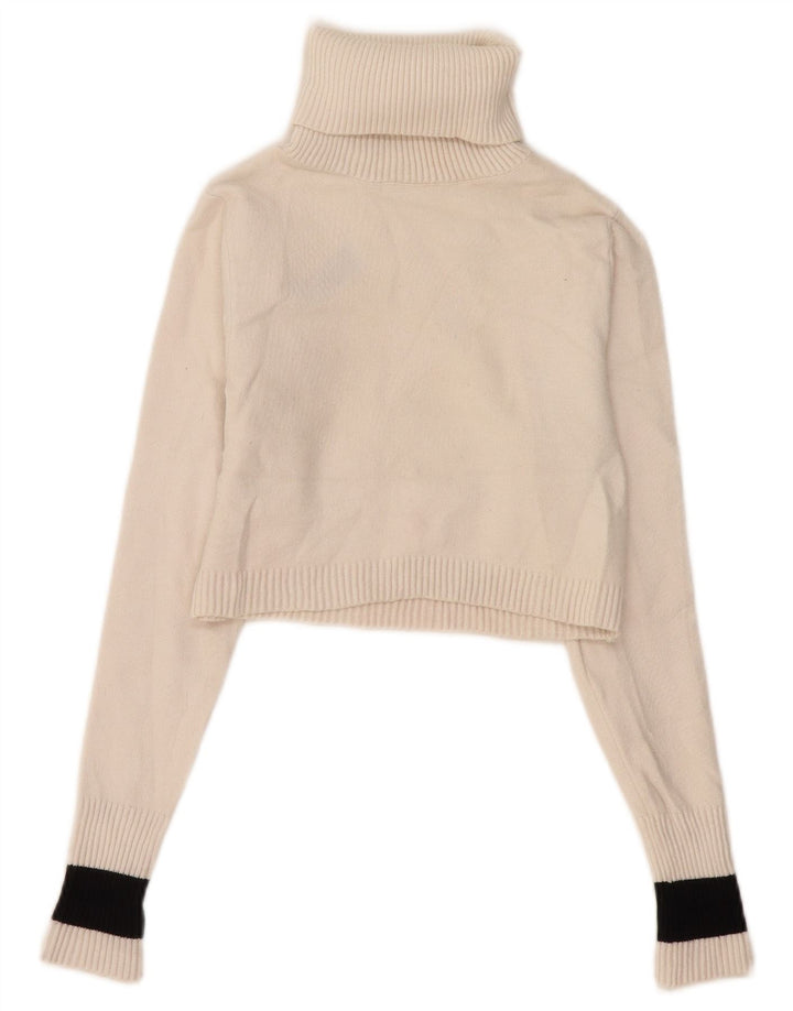 Zara Womens Crop Roll Neck Jumper Sweater UK 12 Medium White Colourblock