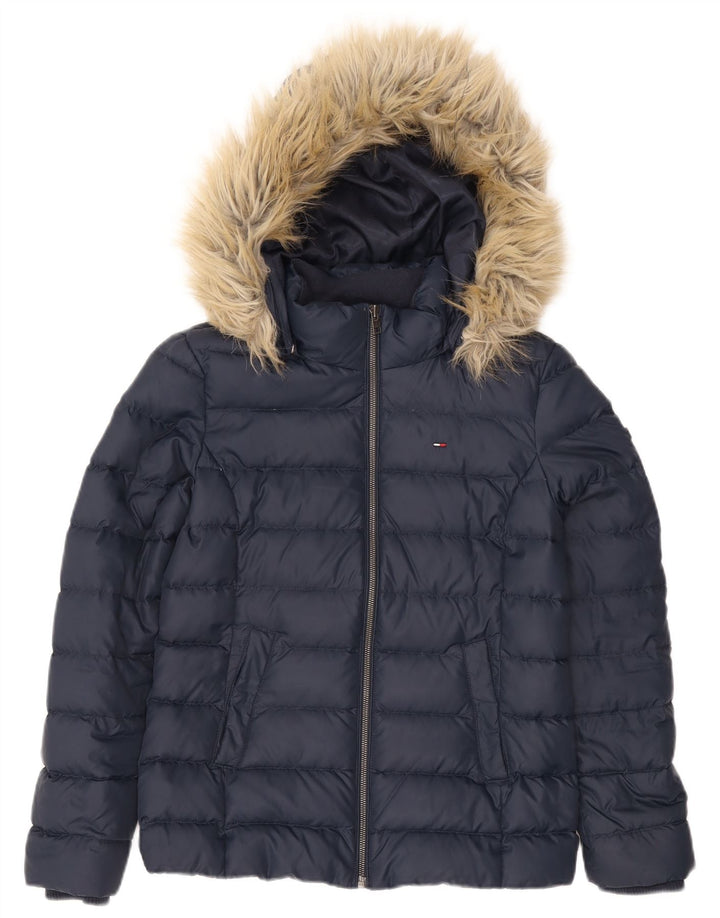 Tommy Hilfiger γυναικείο μπουφάν με κουκούλα UK 12 Medium Navy Blue Polyester