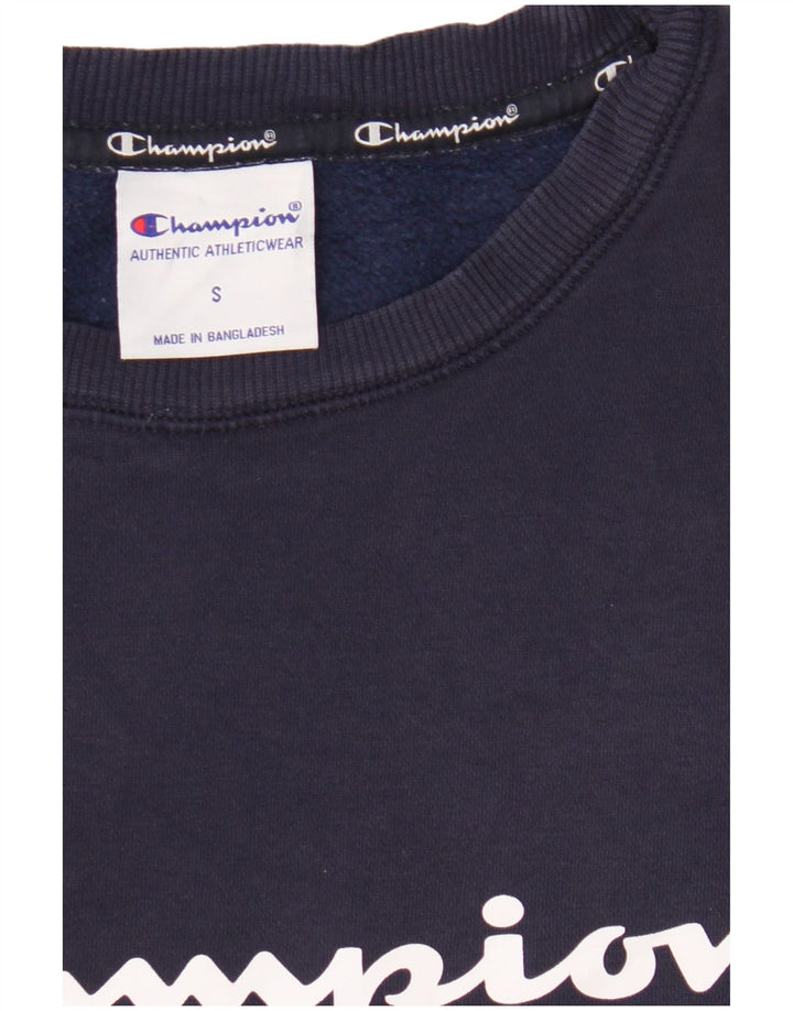 Champion Mens Graphic Sweatshirt Jumper Small Navy Blue Cotton