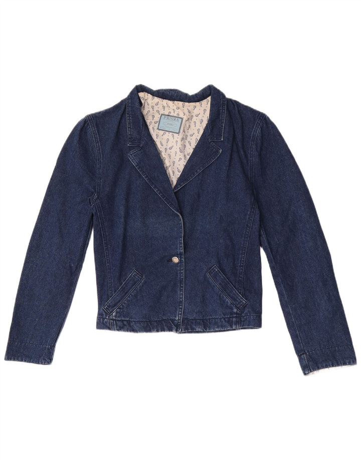 Prisma Dame 1 Knap Denim Blazer Jakke UK 12 Medium Navy Blue Bomuld