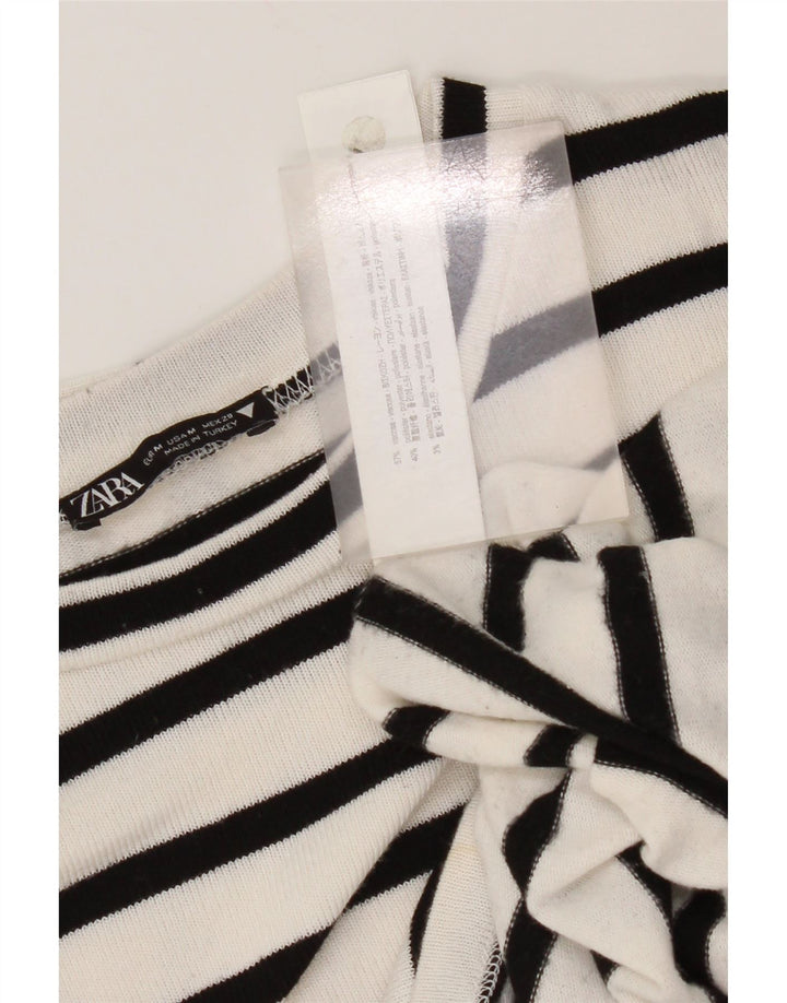Zara Womens Top Long Sleeve UK 14 Medium White Striped Viscose
