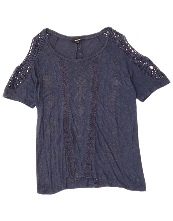 DESIGUAL Womens Blouse Top UK 12 Medium Navy Blue Floral