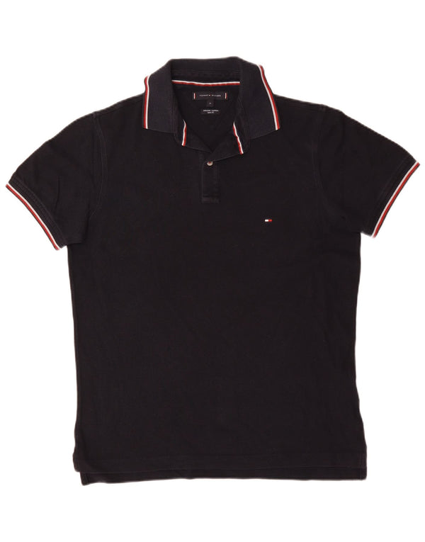 Tommy Hilfiger Mens Slim Fit Polo Shirt Medium Navy Blue Striped Cotton