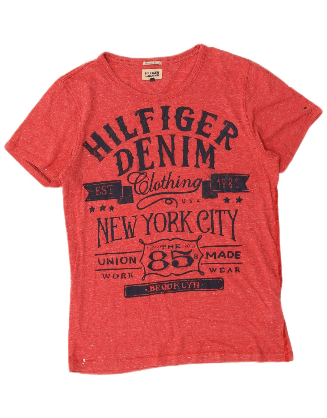 Tommy Hilfiger Mens Graphic T-Shirt Top Medium Red Flecked Cotton