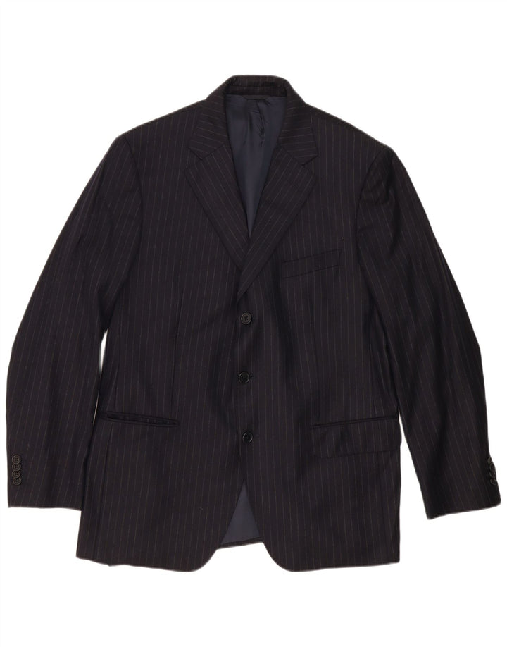 Loro Piana Mens 3 Button Blazer Jacket IT 54 2XL Navy Blue Pinstripe Wool