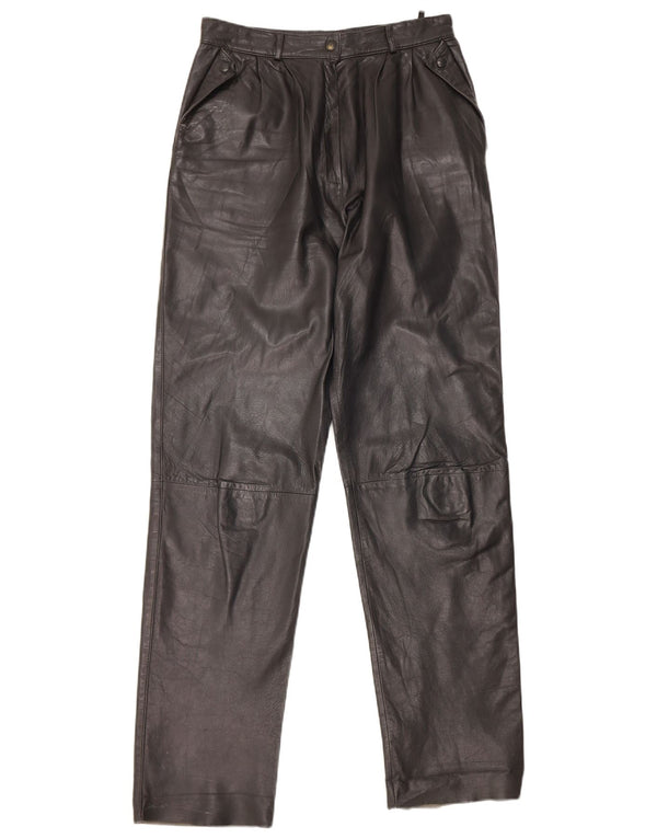 Pantalon en cuir droit femme vintage IT 44 Medium W26 L31 Cuir Noir