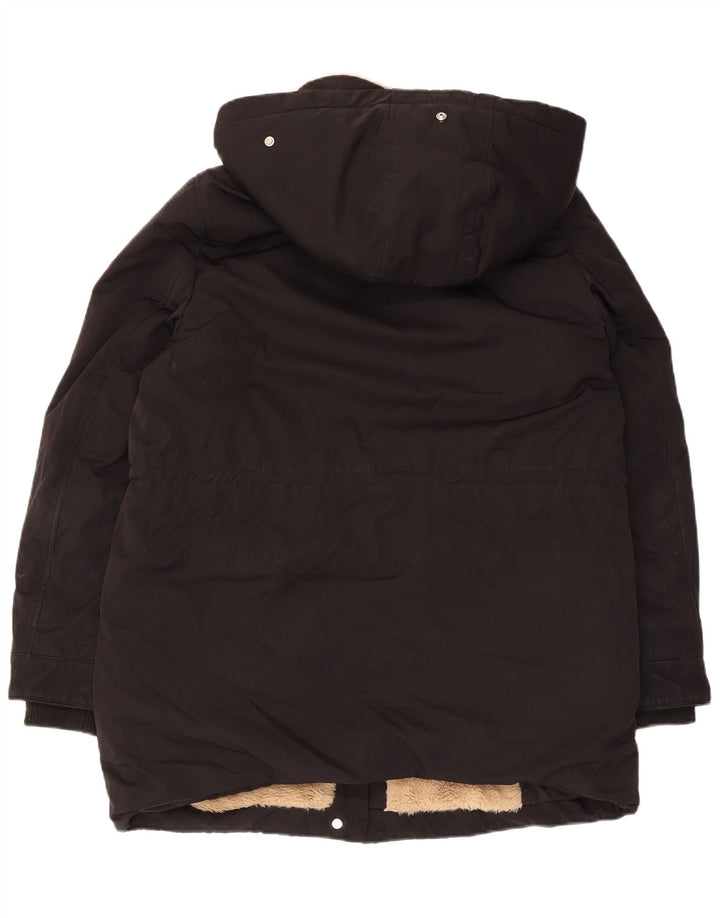 Zara Veste Parka à capuche pour femme UK 14 Medium Noir Polyester