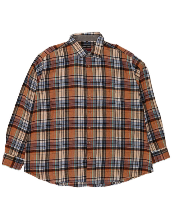 Bernd Berger Mens Modern Fit Flannel Shirt 3XL Brown Plaid Cotton