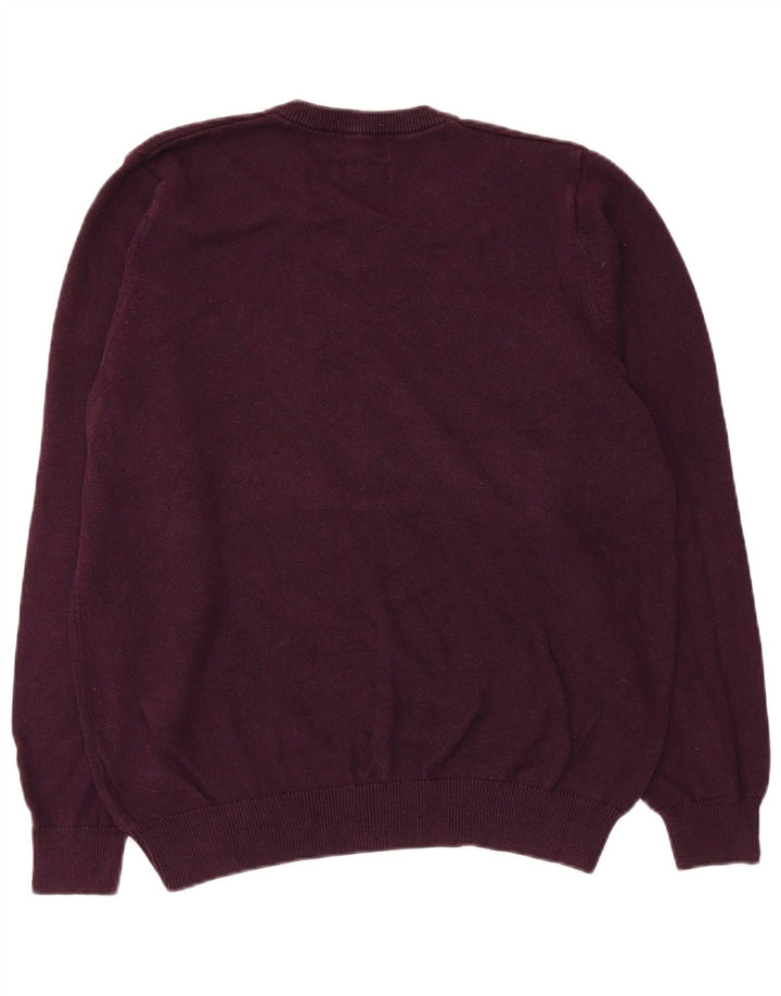 Marks & Spencer Mens V-Neck Jumper Sweater Large Purple Cotton