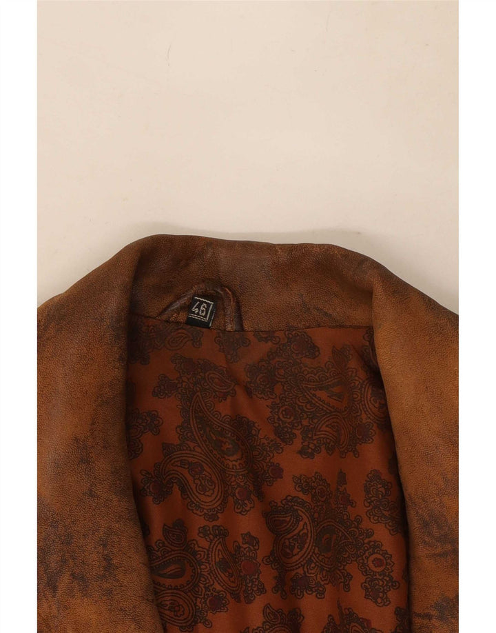 Vintage Womens Double Breasted Oversized Leather Jacket EU 46 XL Brown
