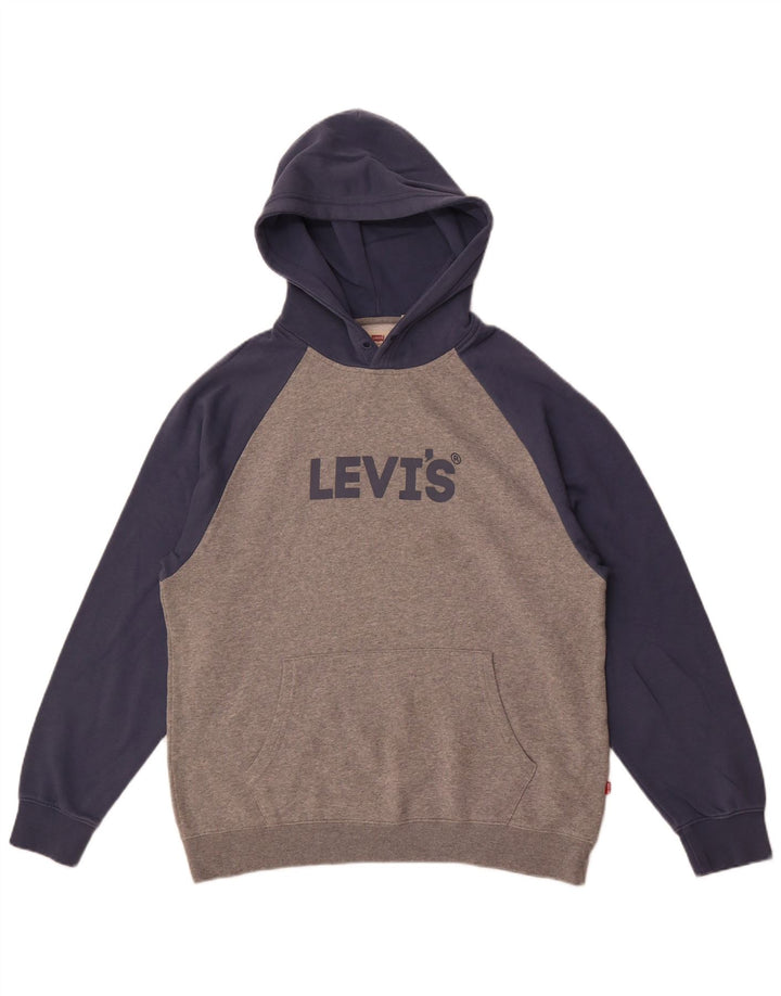 Levi's Mens Graphic Relaxed Fit Hoodie Jumper Medium Grey Colourblock