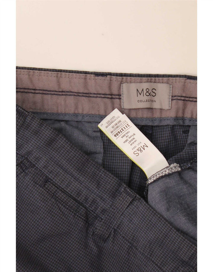 Pantaloncini chino da uomo Marks & Spencer W36 grandi in cotone a quadretti blu navy