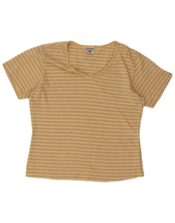 Maglietta da donna Columbia UK 10 piccola in cotone a righe gialle