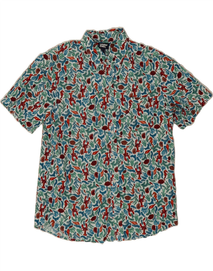 LANDS END Mens Abstract Pattern Short Sleeve Shirt Medium Multicoloured Vintage Lands End and Second-Hand Lands End from Messina Hembry 