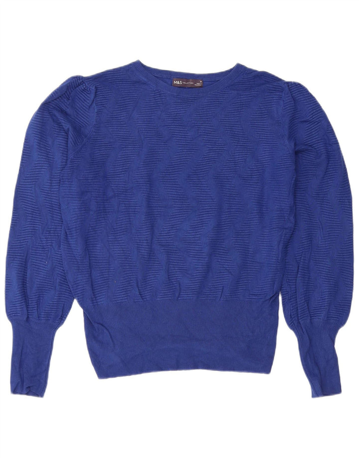 Marks & Spencer Womens Crop Boat Neck Jumper Sweater UK 14 Medium Blue