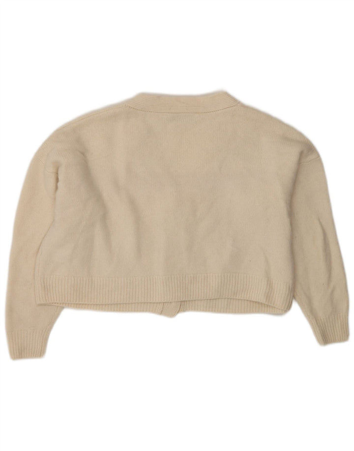 Zara Womens Crop Oversized Cardigan Sweater UK 10 Small Beige Wool