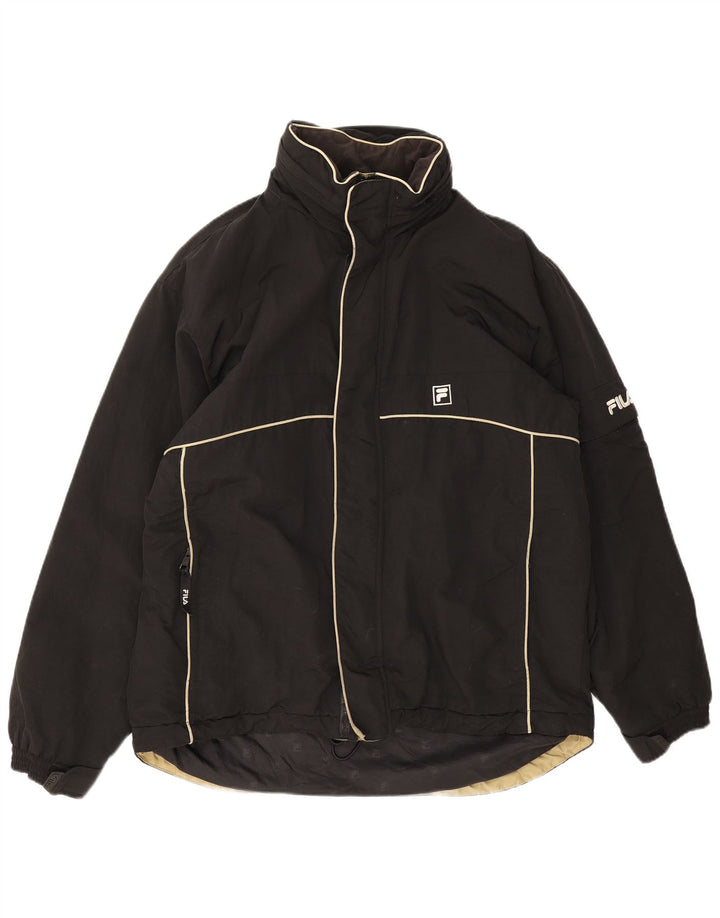 Jaqueta masculina Fila acolchoada com capuz UK 40 grande poliamida preta