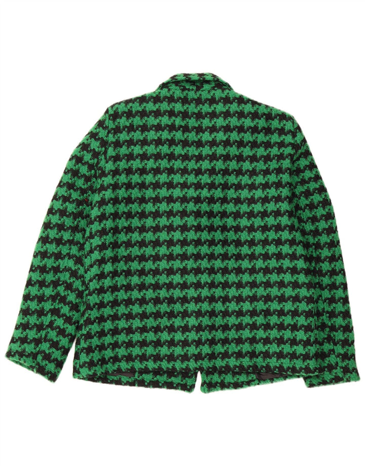 VINTAGE Womens 2 Button Blazer Jacket UK 18 XL Green Houndstooth Polyester