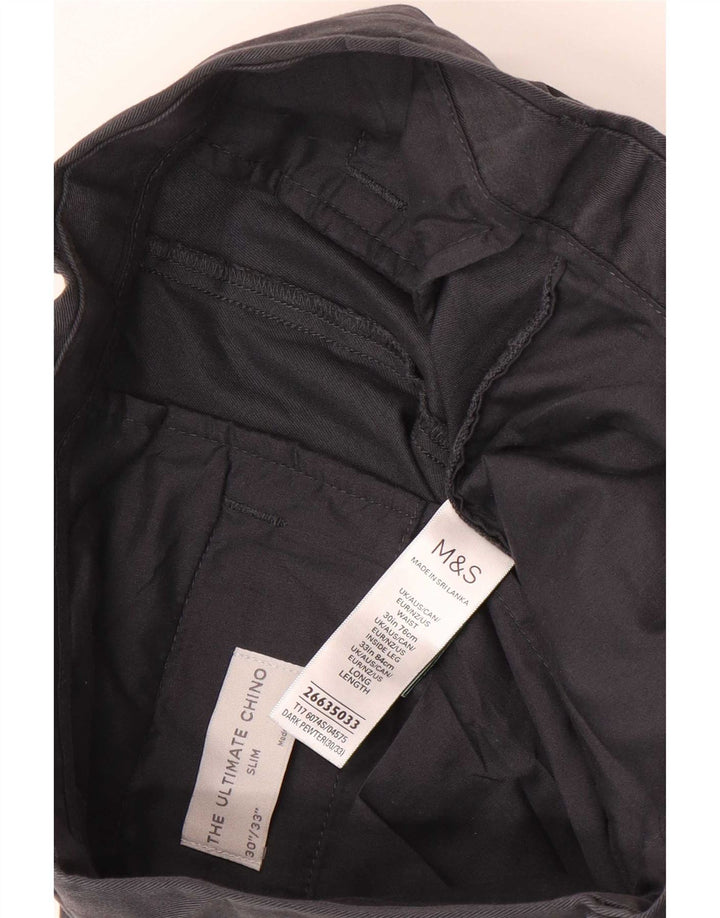 Marks & Spencer Mens Slim Chino Trousers W30 L33 Grey Cotton