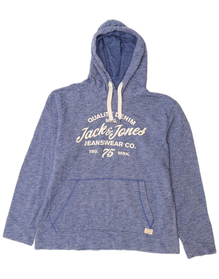 Jack & Jones Mens Graphic Hoodie Jumper XL Blue Flecked Polyester