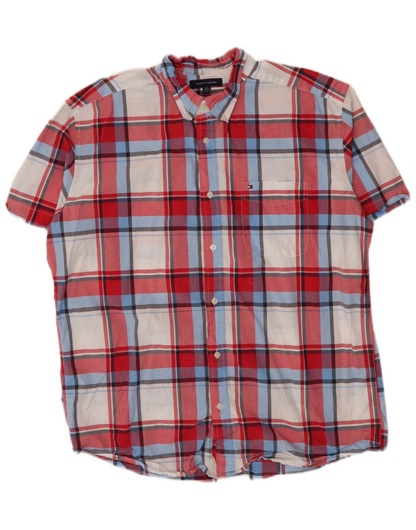 Tommy Hilfiger Mens Short Sleeve Classic Fit Shirt XL Red Plaid Cotton