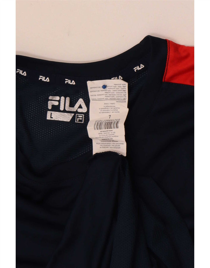 Fila Mens T-Shirt Top Large Navy Blue Colourblock Polyester