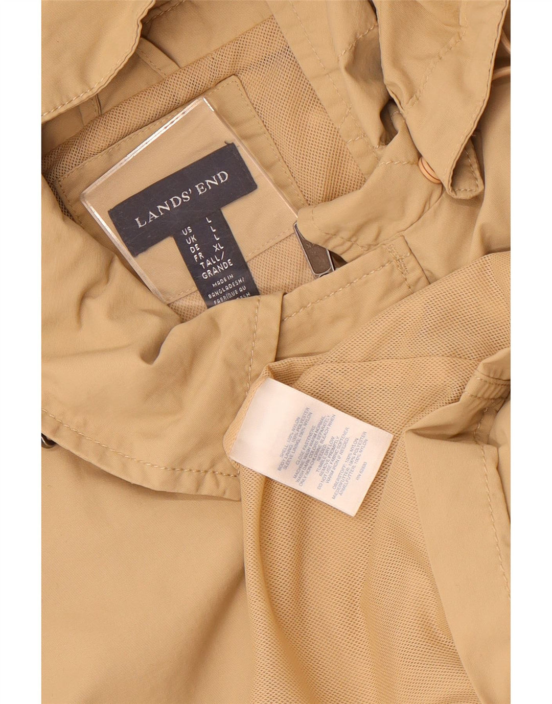 Lands End Herre Hooded Utility Jacket UK 40 Large Beige Nylon