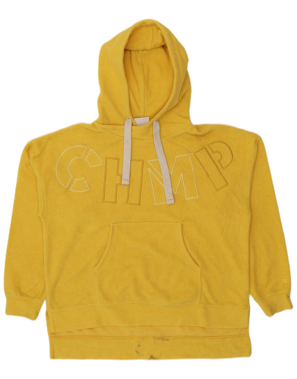 Champion Womens Oversized Graphic Hooded Fleece Jumper UK 14 Medium Yellow